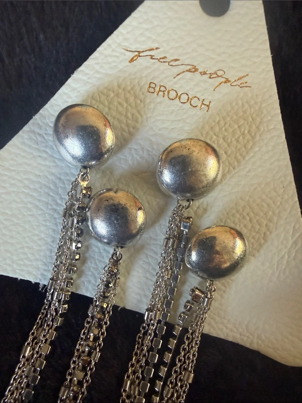 Free People Silver Button Tassel Brooch Set